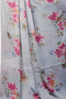 Grey Printed Chiffon Saree With Blouse