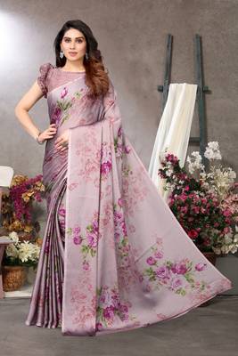 Light Plum Printed Chiffon Saree With Blouse 1