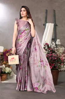 Light Plum Printed Chiffon Saree With Blouse