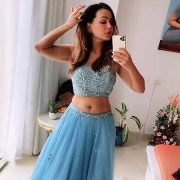 Bieth Alluring Light Blue Mirror Work Net Semi Stitched Lehenga 3