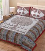 Jaipuri Sanganeri Prints Cotton Bed Sheet For Double Bed With Two Pillow Cover Size 90 x 100 Inch