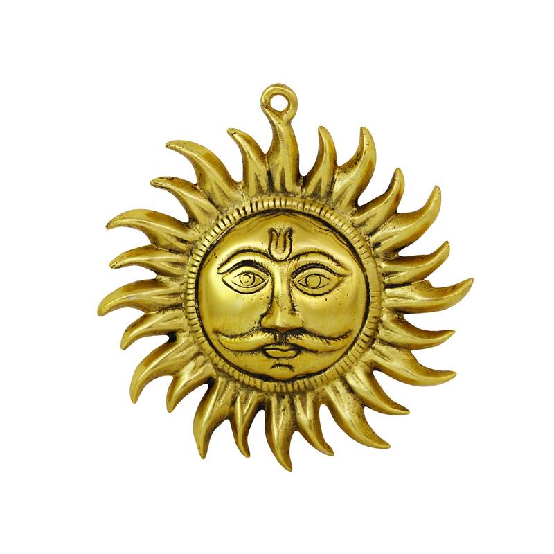 Handicrafts Paradise Metal Wall Hanging Sun Shaped Figurine, Gold, 8 Inch, 1 Pcs
