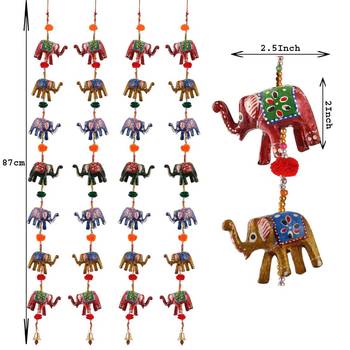 Handicrafts Paradise Door Hanging Set of 4 Pc of 7 Paper Machie Elephants with Pumpum 2