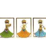 Handicrafts Paradise Iron Musical Ladies Wall Art, Green, Orange & Blue, Musicians Framed, Set of 3pcs, 9.25 X 11 inches