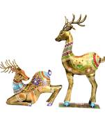 Handicrafts Paradise Iron Deer Showpiece for Home Decor, Multicolour, 12 x 4.25 x 22 inch, 2 Piece