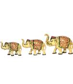 Handicrafts Paradise Metal Elephant Showpiece Figurine Multicolours, 3 Pcs