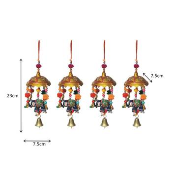 Handicrafts Paradise Door Hanging Umbrella with Elephant Painted and Metal Bell, Set of 4 1