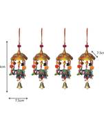 Handicrafts Paradise Door Hanging Umbrella with Elephant Painted and Metal Bell, Set of 4