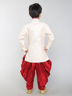 ANAN Beige Plain Blended Cotton Kids Sherwani & Dhoti 4