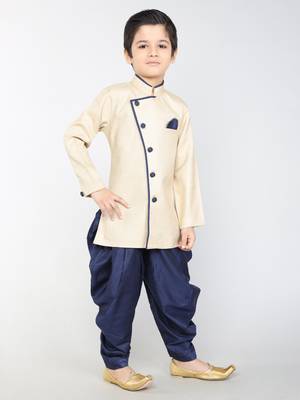 ANAN Beige Plain Blended Cotton Kids Sherwani & Dhoti 2