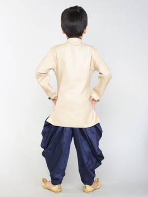ANAN Beige Plain Blended Cotton Kids Sherwani & Dhoti 4