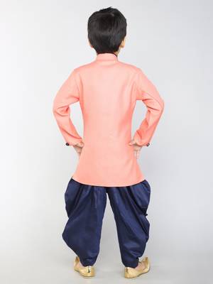 ANAN Pink Plain Blended Cotton Kids Sherwani & Dhoti 4