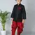 ANAN Black Plain Blended Cotton Kids Sherwani & Dhoti