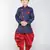 ANAN Blue Plain Blended Cotton Kids Sherwani & Dhoti