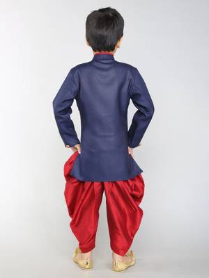ANAN Blue Plain Blended Cotton Kids Sherwani & Dhoti 4