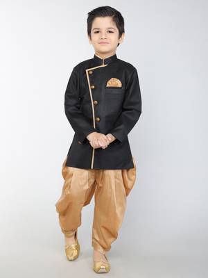 ANAN  Black Plain Blended Cotton Kids Sherwani & Dhoti 1