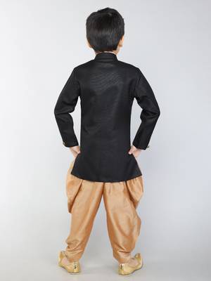 ANAN  Black Plain Blended Cotton Kids Sherwani & Dhoti 4