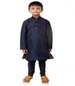 ANAN  Boys' Blue Cotton Silk Kurta & Pyjama Plain Set