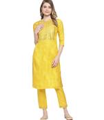 Mohvogue Women's Yellow Silk Blend Kurta With Pant.