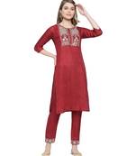 Mohvogue Women's Maroon Silk Blend Kurta With Pant.