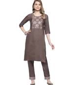 Mohvogue Women's Brown Silk Blend Kurta With Pant.