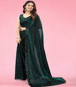 Women Green Lycra Blend Zari Print Saree
