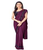 Women Wine Lycra Blend Sequence  lace Saree