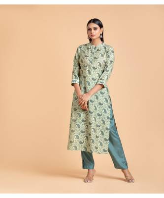 Cream printed cotton kurta-sets 1
