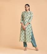 Cream printed cotton kurta-sets