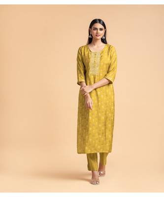 Mustard printed cotton kurta-sets 1