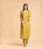 Mustard printed cotton kurta-sets