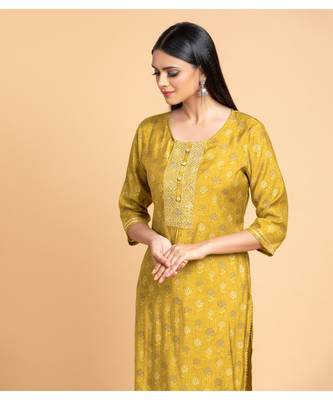 Mustard printed cotton kurta-sets 2