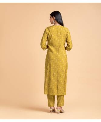 Mustard printed cotton kurta-sets 4