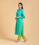 Turquoise printed cotton kurta-sets
