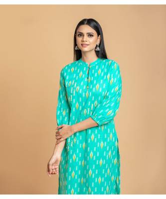 Turquoise printed cotton kurta-sets 2