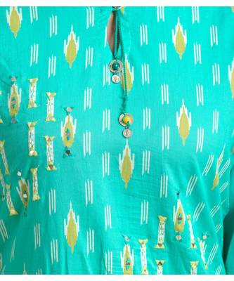 Turquoise printed cotton kurta-sets 3