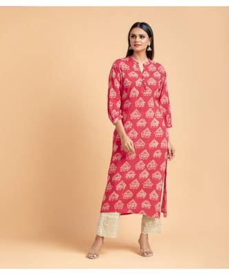 Pink printed cotton kurta-sets 1