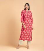 Pink printed cotton kurta-sets