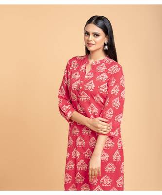 Pink printed cotton kurta-sets 2