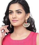 Embellished Red Kundan Stone With White Pearl Chandbali Earring for Women Girls