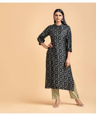 Grey printed cotton kurta-sets 1