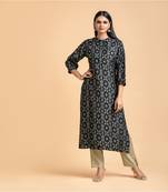 Grey printed cotton kurta-sets