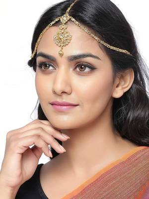 Exclusive Traditional Designer Matha Patti Gold Finishing Kundan White Stone for Women & Girls 2
