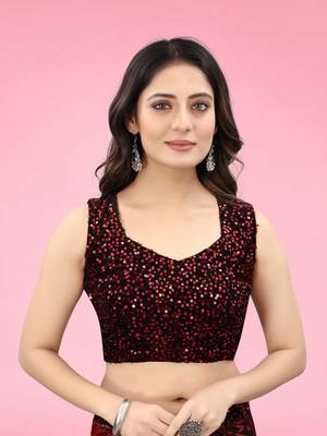 Maroon Lycra Blend Floral Printed Saree with Sequined Border 5