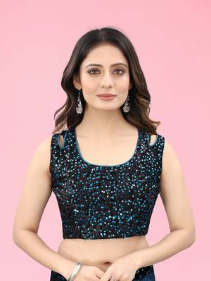 Women Teal Blue Lycra Blend Zari Print Saree 5