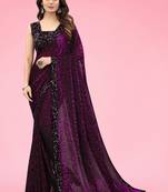 Purple Lycra Floral Design Saree with Sequin Border