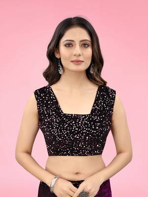 Purple Lycra Floral Design Saree with Sequin Border 5