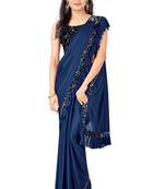 Women Navy Blue  Lycra Blend Sequence  lace Saree