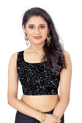 Women Navy Blue  Lycra Blend Sequence  lace Saree 5