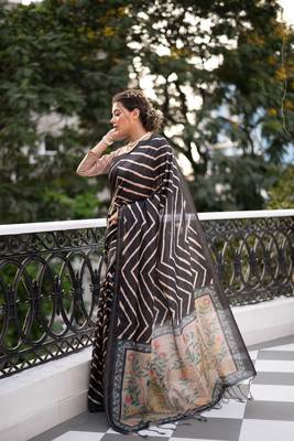 Olive printed cotton saree with blouse 1